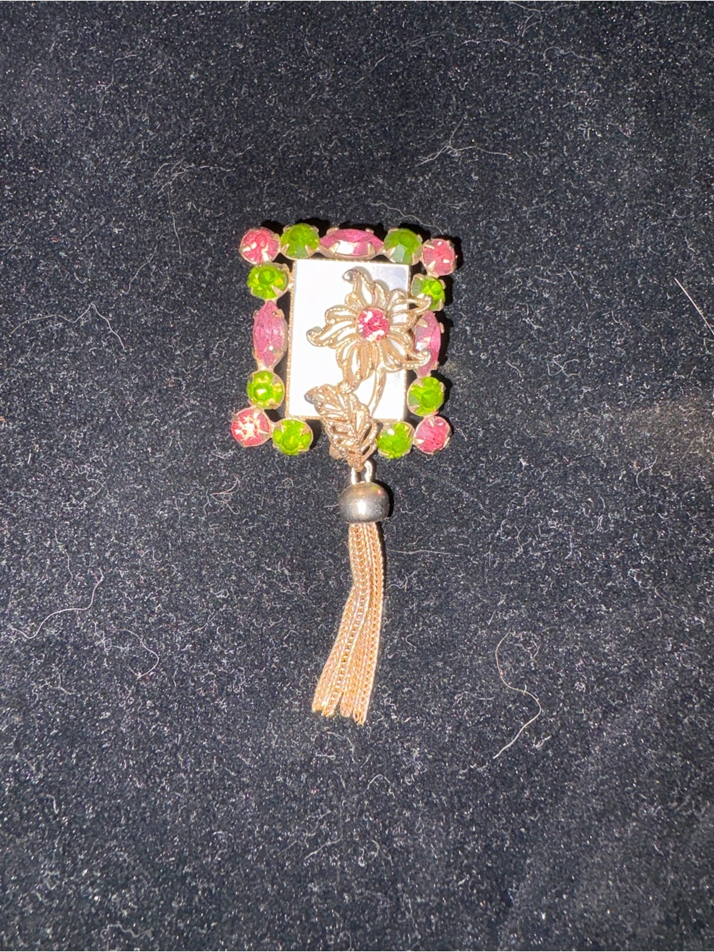 Floral Tassel Pendant Brooch in Pink and Green